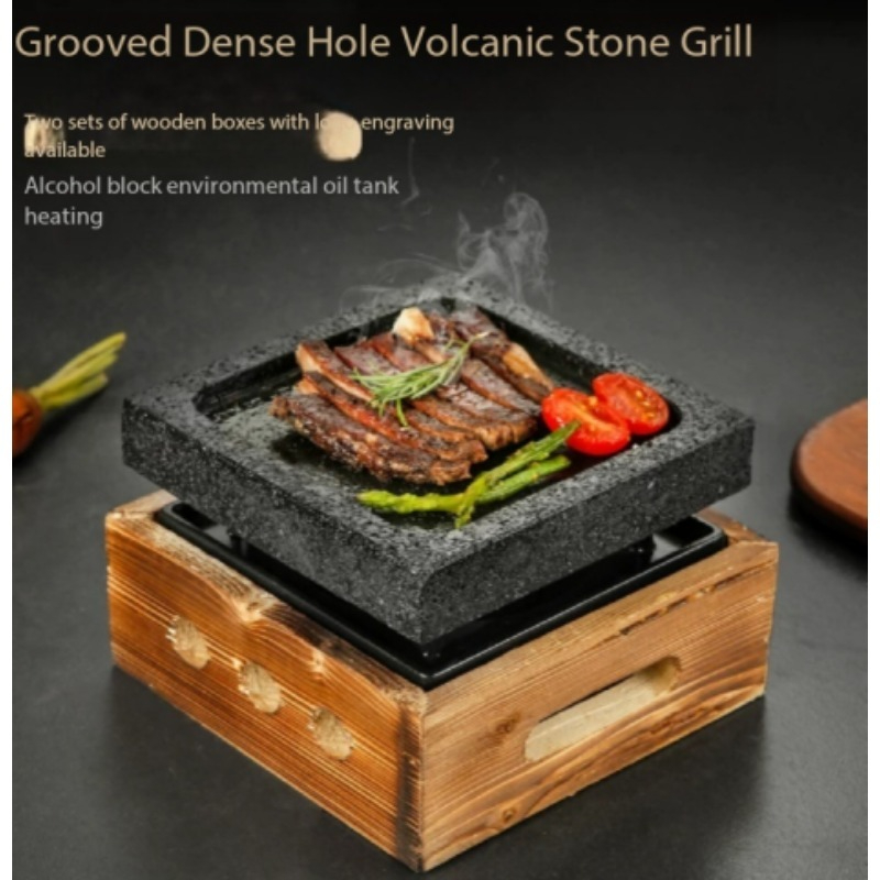 Teppanyaki Grill Table - Grooved Dense Hole Volcanic Rock Barbecue
